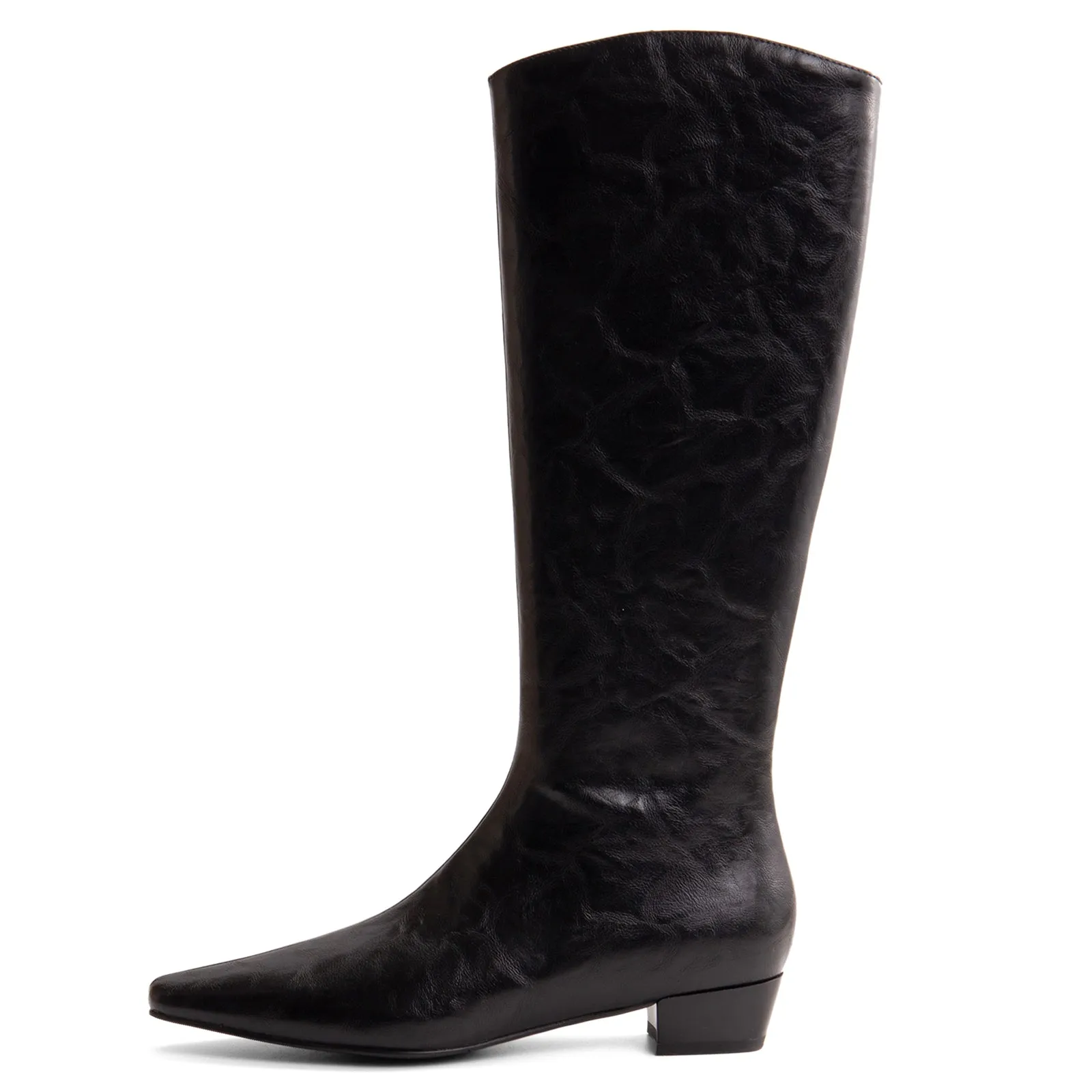 TinaCus Handmade Women's Genuine Leather Chunky Heel Side Half Zip Knee High Boots