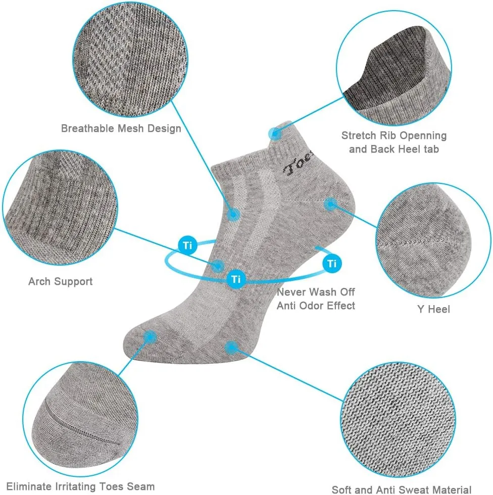 Toes&Feet Men's Anti Athletes Foot Odor Resist Anti-Sweat Thin Cotton Crew/Low Cut Sports Socks, Size 6-12