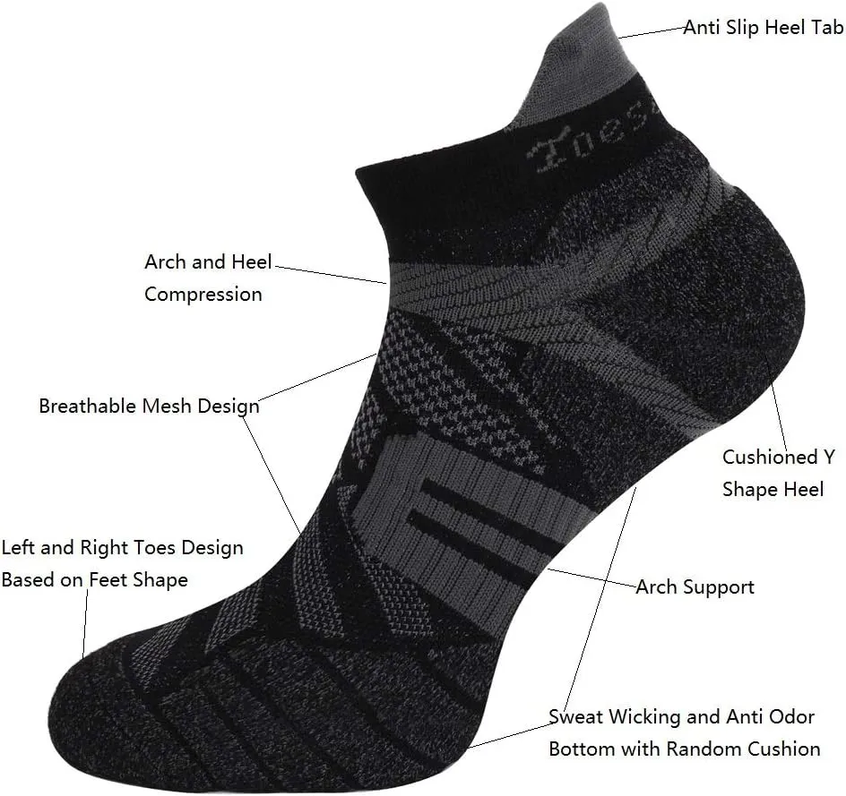 Toes&Feet Men's Anti Odor Quick Dry Cushioned Low Cut Compression (20-30mmHg) Running Socks