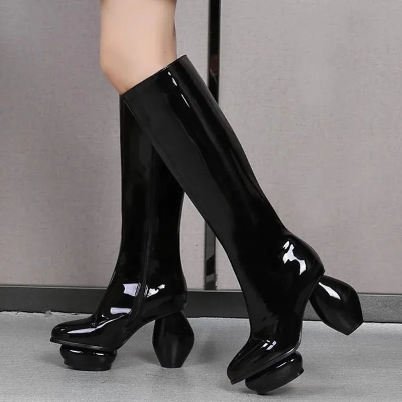 Trend4us Metallic Patent Knee-High Boots