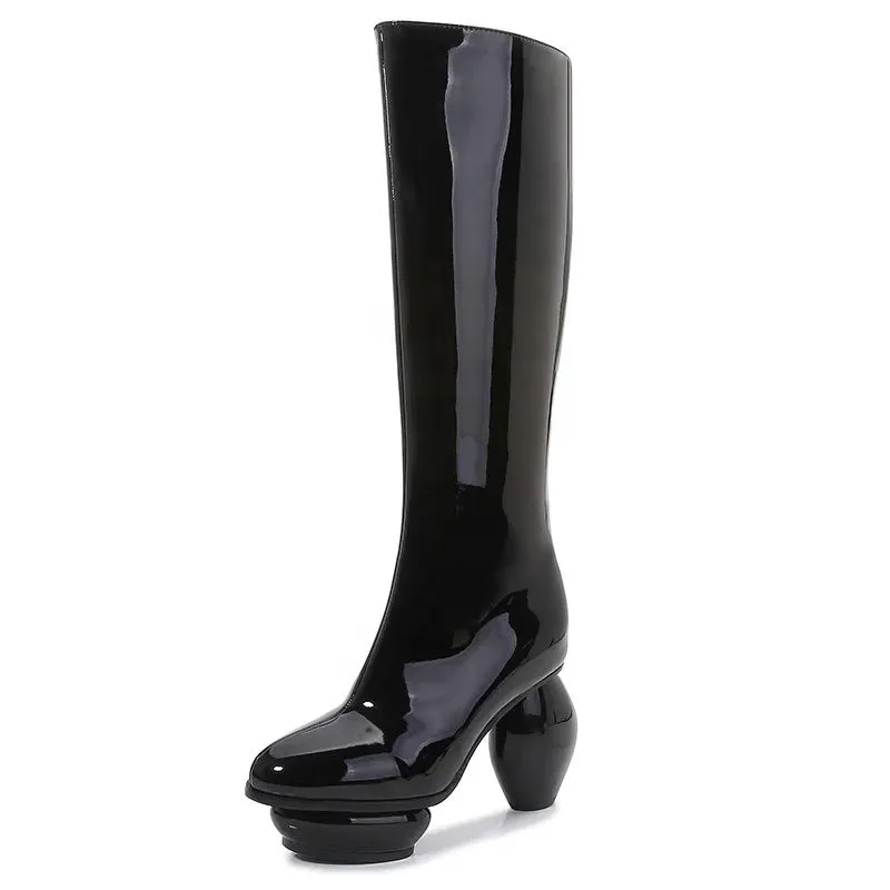 Trend4us Metallic Patent Knee-High Boots