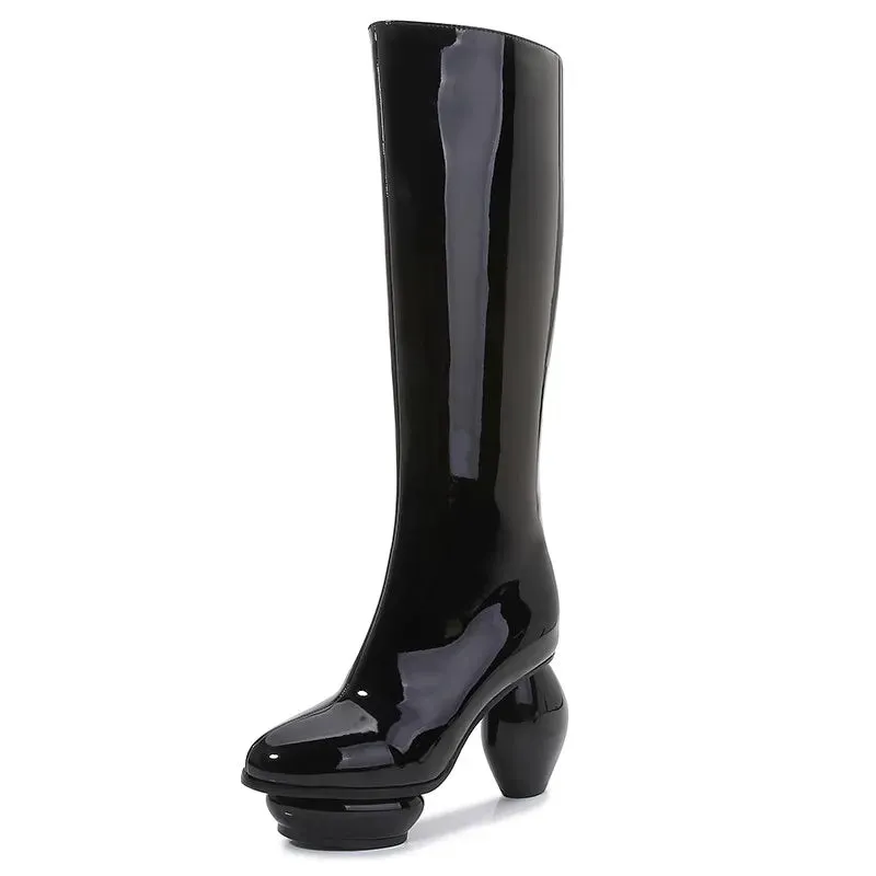 Trend4us Metallic Patent Knee-High Boots