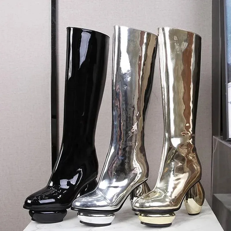 Trend4us Metallic Patent Knee-High Boots