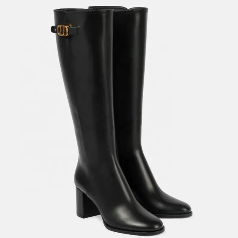 Trend4us Women's Luxury Buckled Leather Knee-High Boots