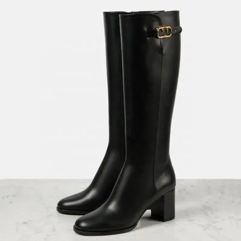 Trend4us Women's Luxury Buckled Leather Knee-High Boots