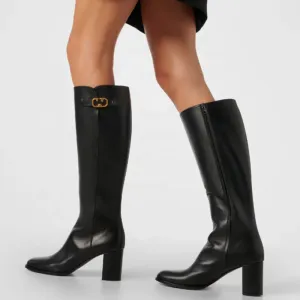 Trend4us Women's Luxury Buckled Leather Knee-High Boots