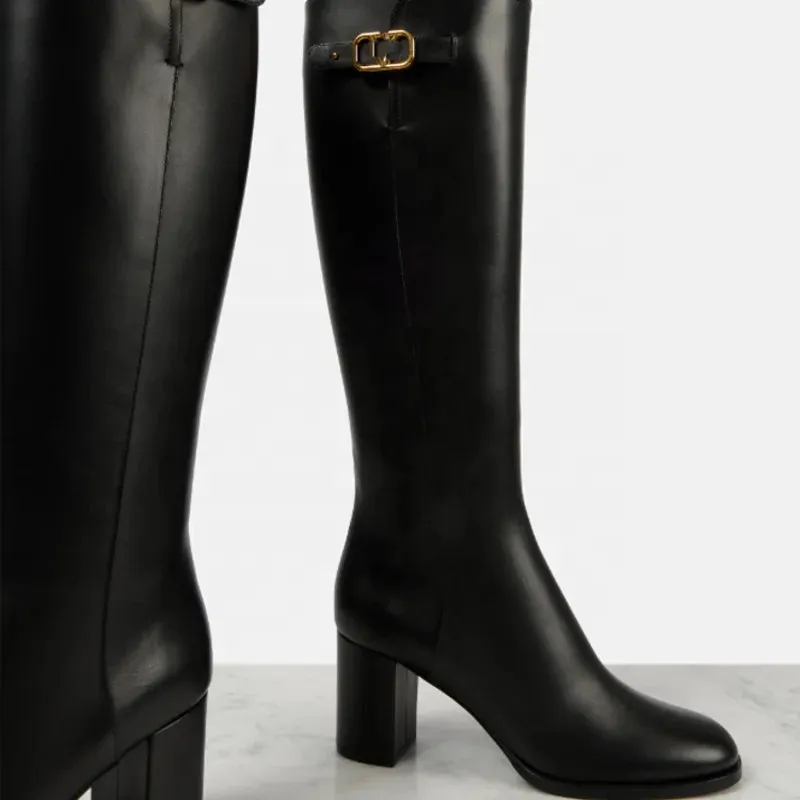 Trend4us Women's Luxury Buckled Leather Knee-High Boots