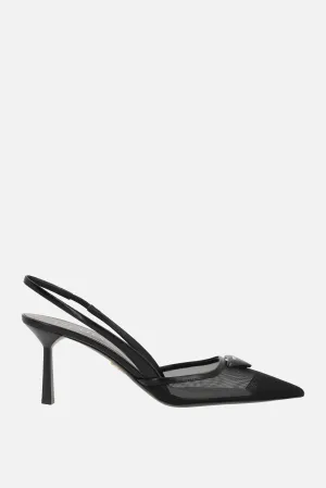 Triangle Mesh Leather Slingback Heels