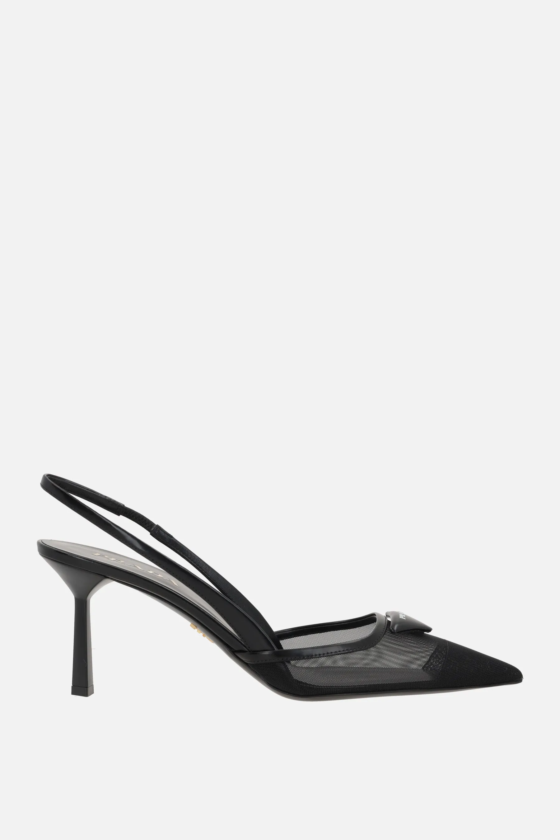 Triangle Mesh Leather Slingback Heels
