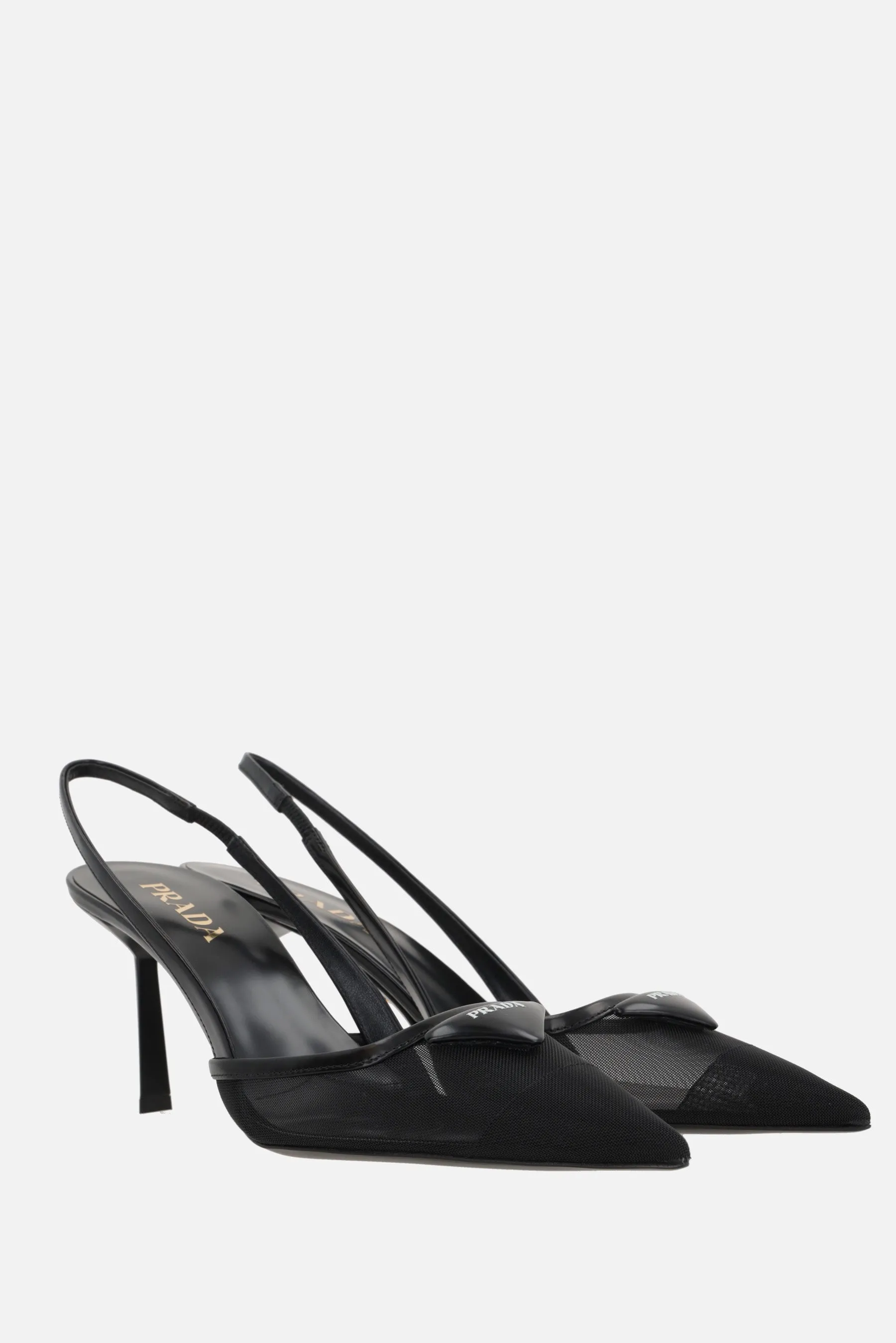 Triangle Mesh Leather Slingback Heels