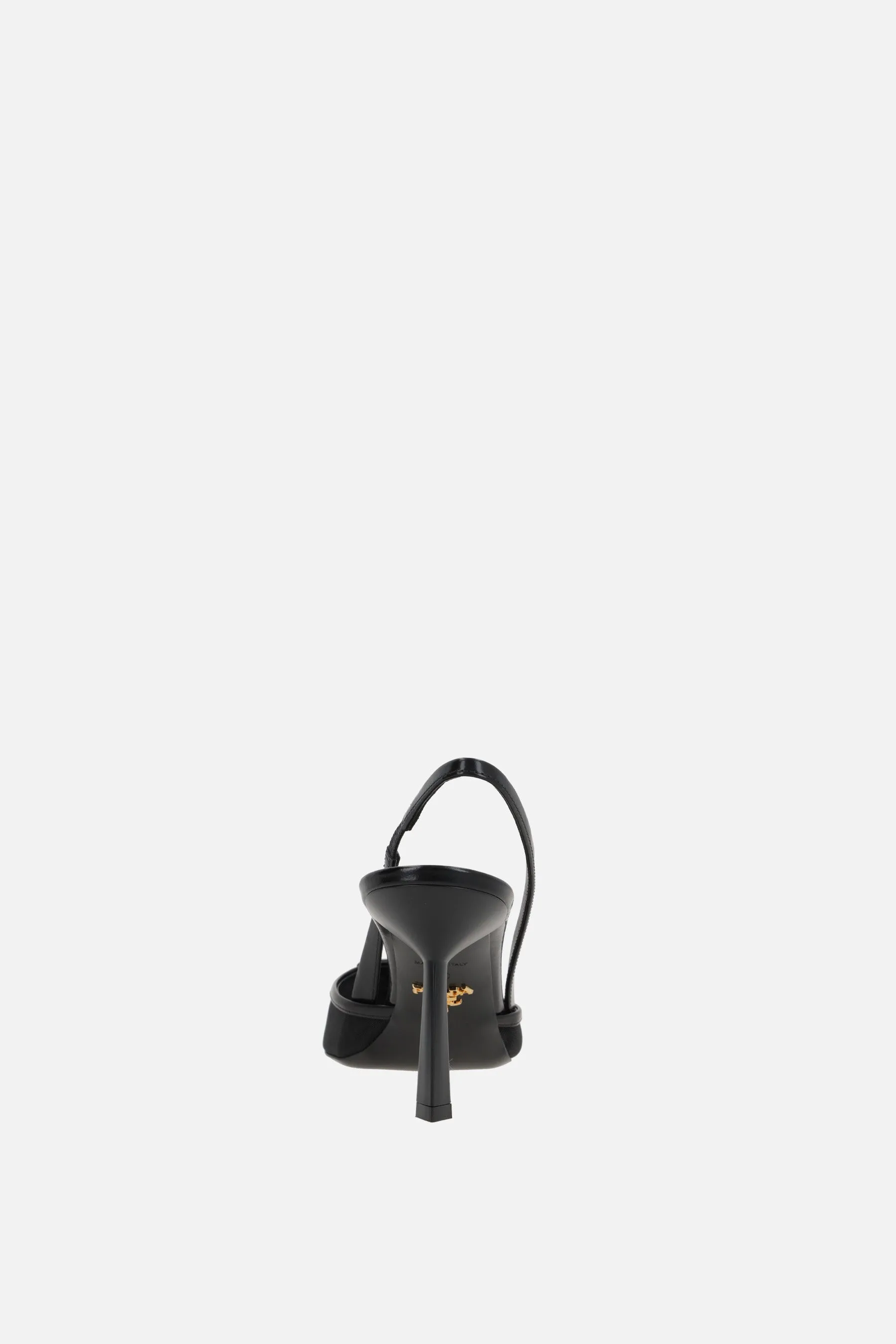 Triangle Mesh Leather Slingback Heels