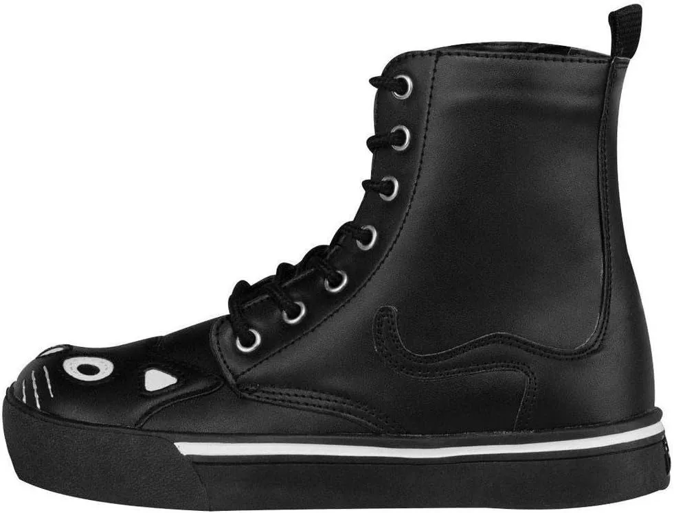 T.U.K. Black Kitty Cat Boots For Women, Faux Leather Lace Up Goth Boots