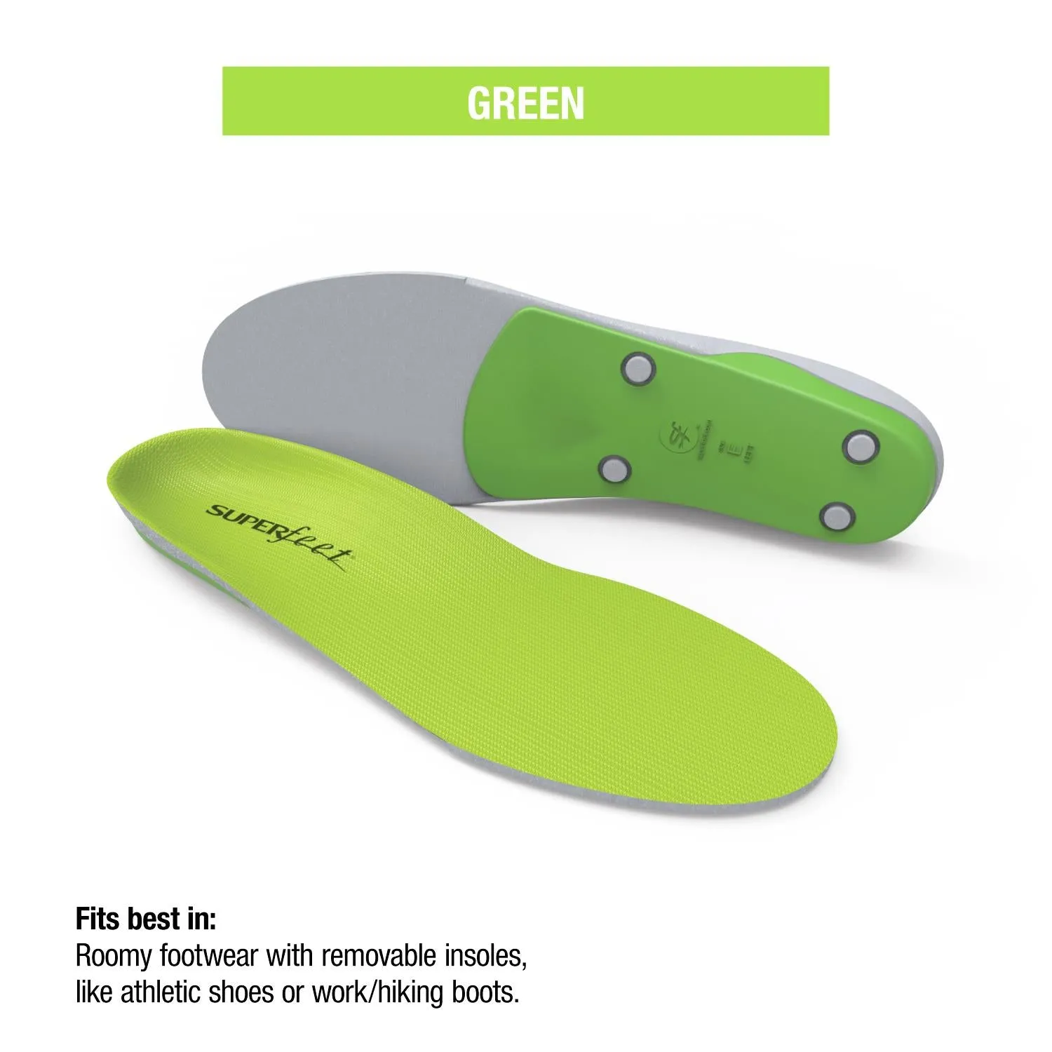 Unisex Superfeet All-Purpose Support High Arch Green Insoles