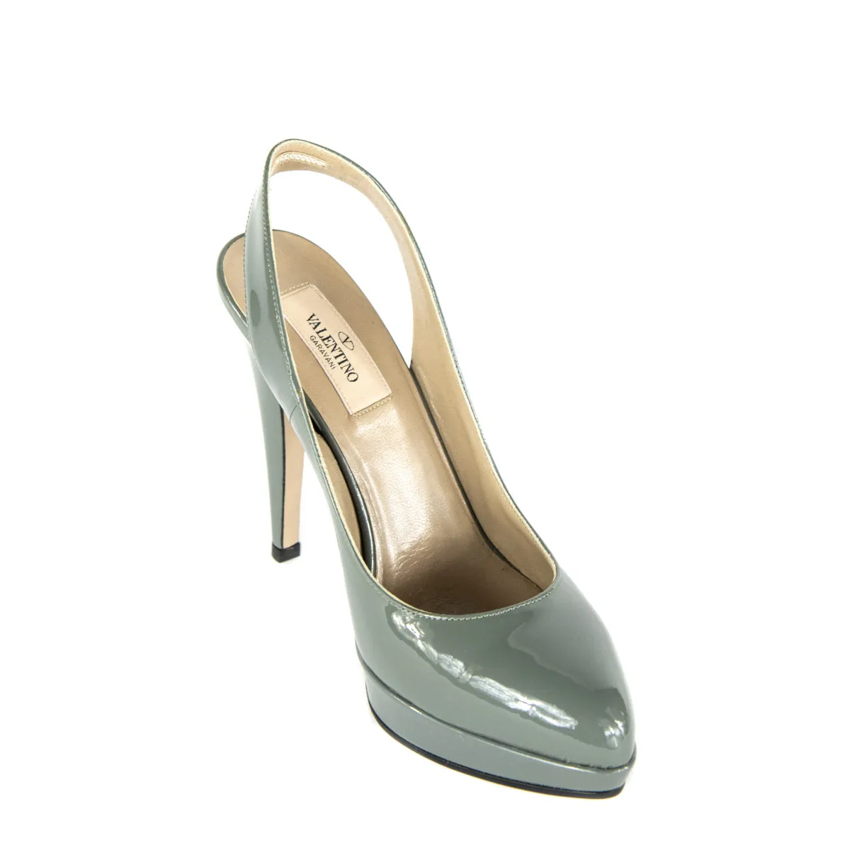 Valentino Gray Patent Slingback Pumps Size 7 | EU 37