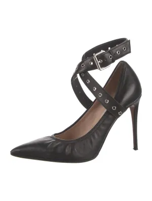 Valentino Women's Black Leather Eyelet Trim Slingback Shoes Size 39 UK 6 US 9 ladies