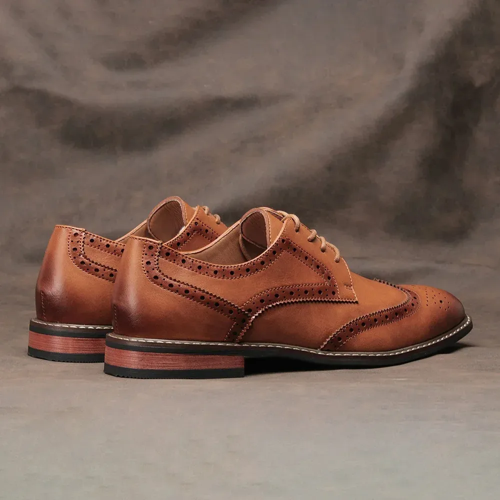 Venloes - Nette Heren Schoenen Wingtip Leren Oxford met Brogue Details