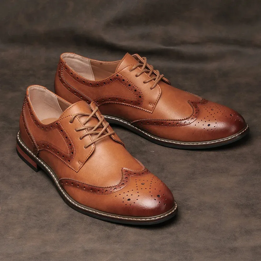 Venloes - Nette Heren Schoenen Wingtip Leren Oxford met Brogue Details