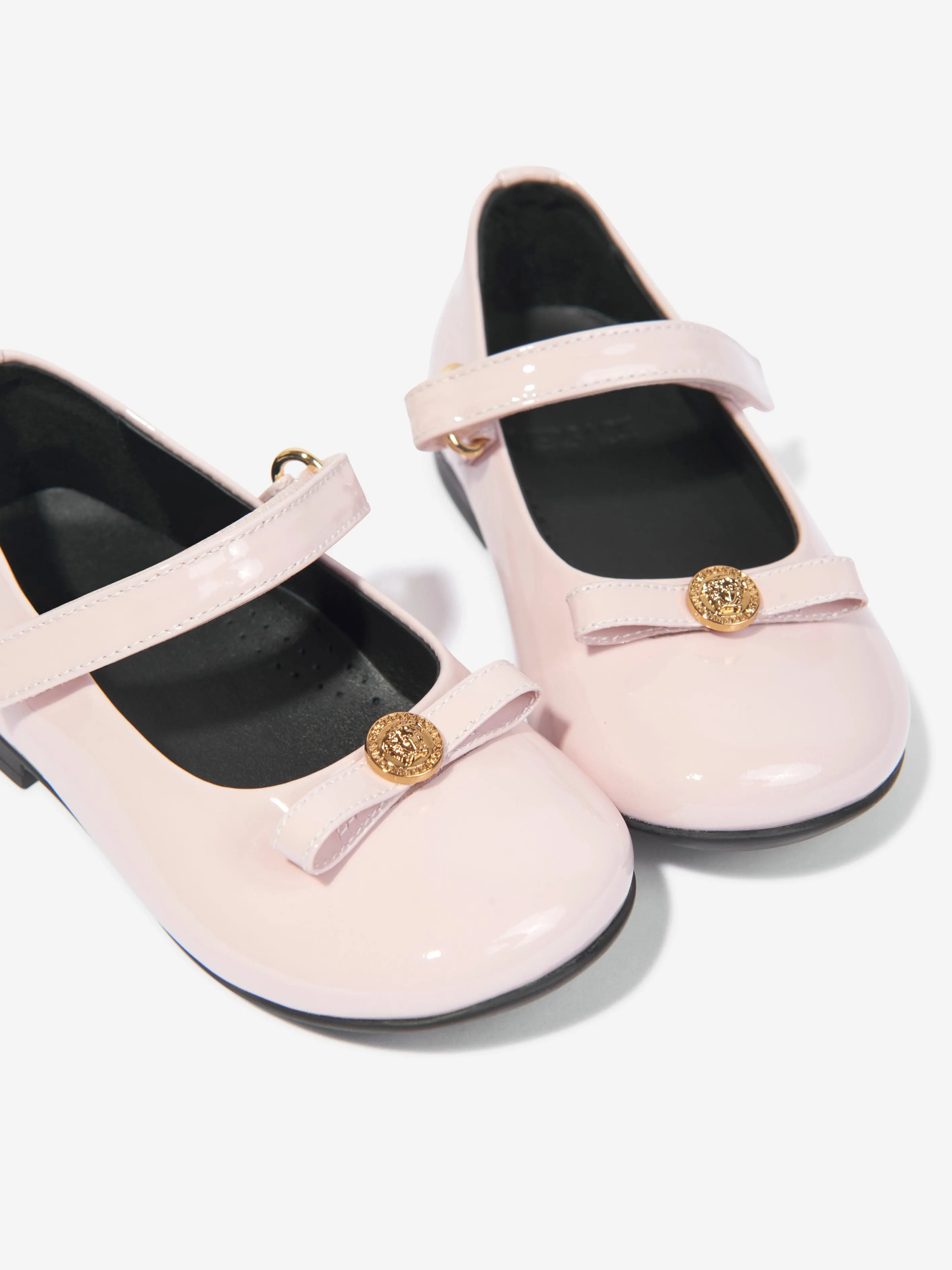 Versace Girls Leather Logo Bow Shoes in Pink