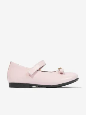 Versace Girls Leather Logo Bow Shoes in Pink