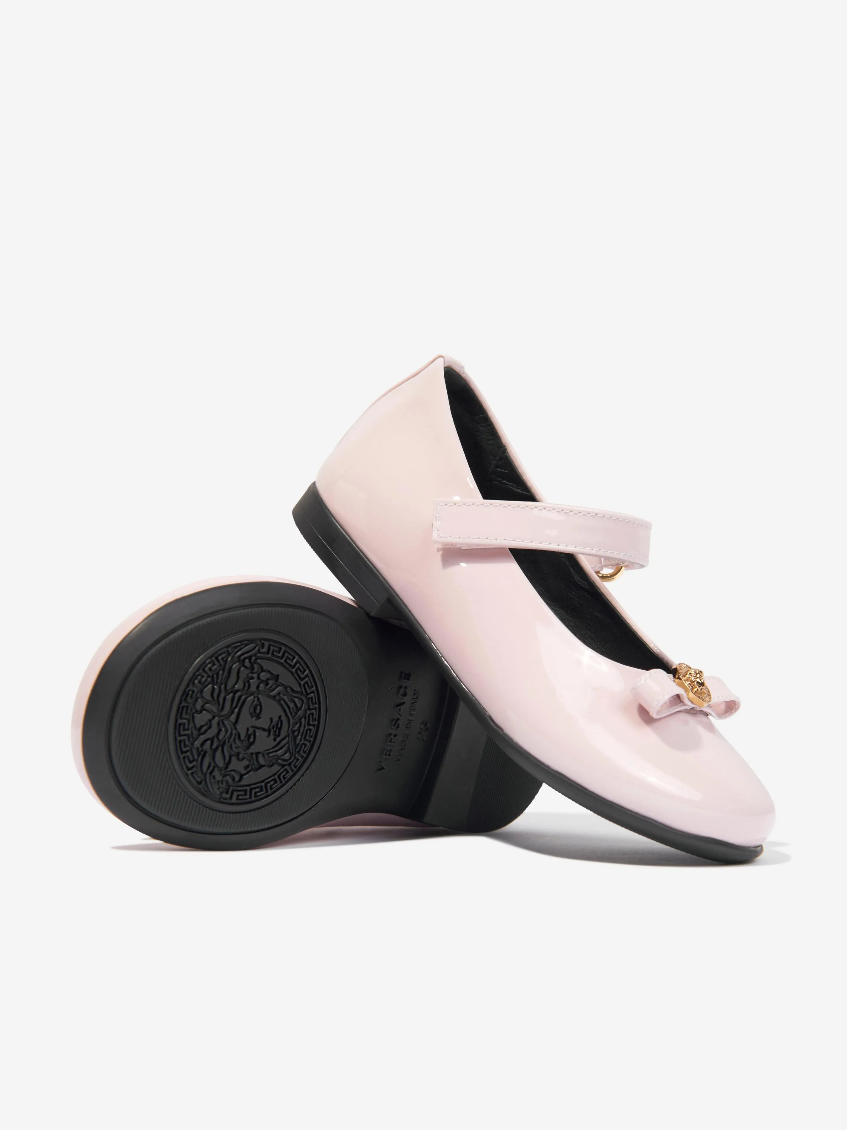 Versace Girls Leather Logo Bow Shoes in Pink
