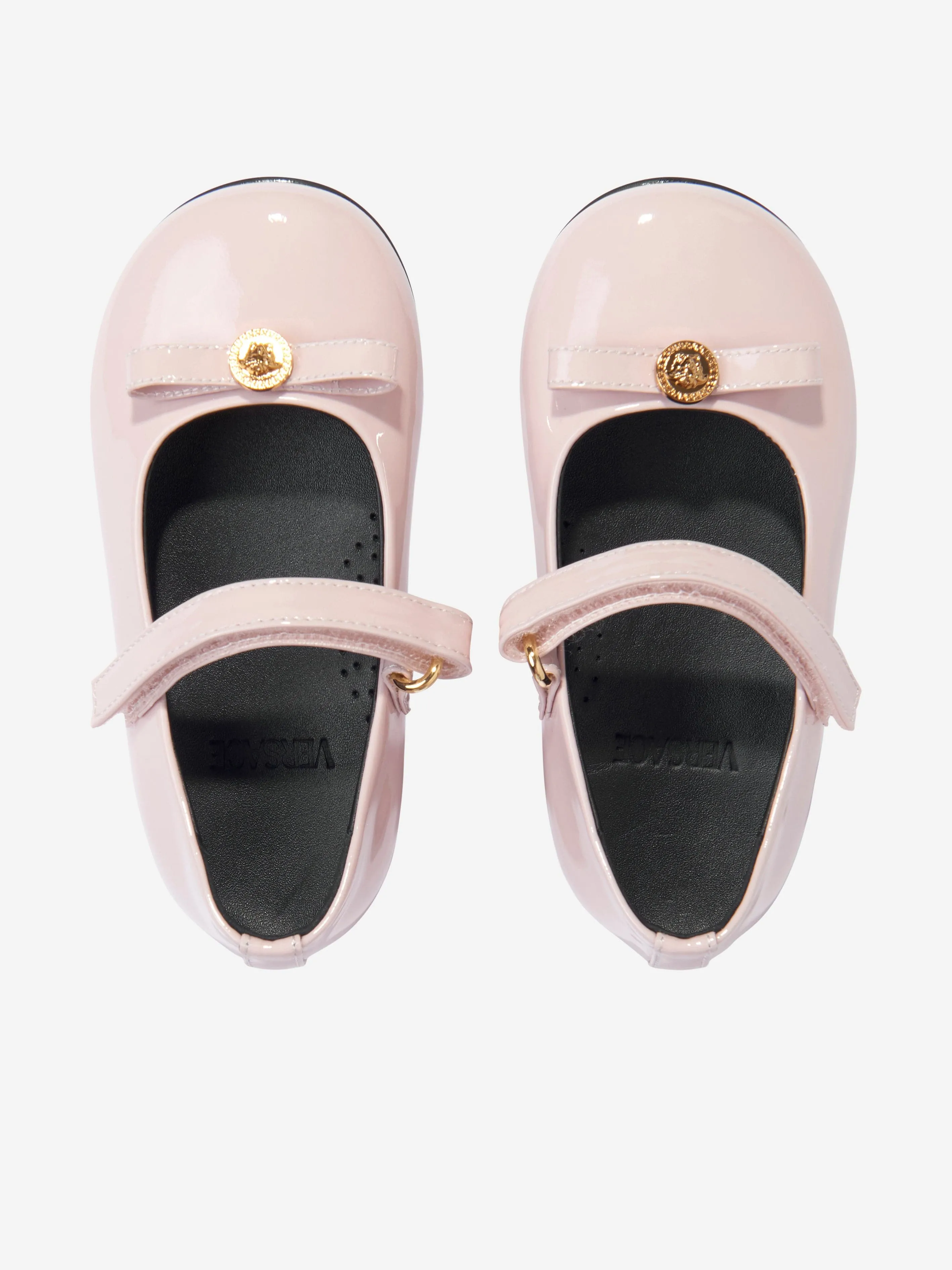 Versace Girls Leather Logo Bow Shoes in Pink