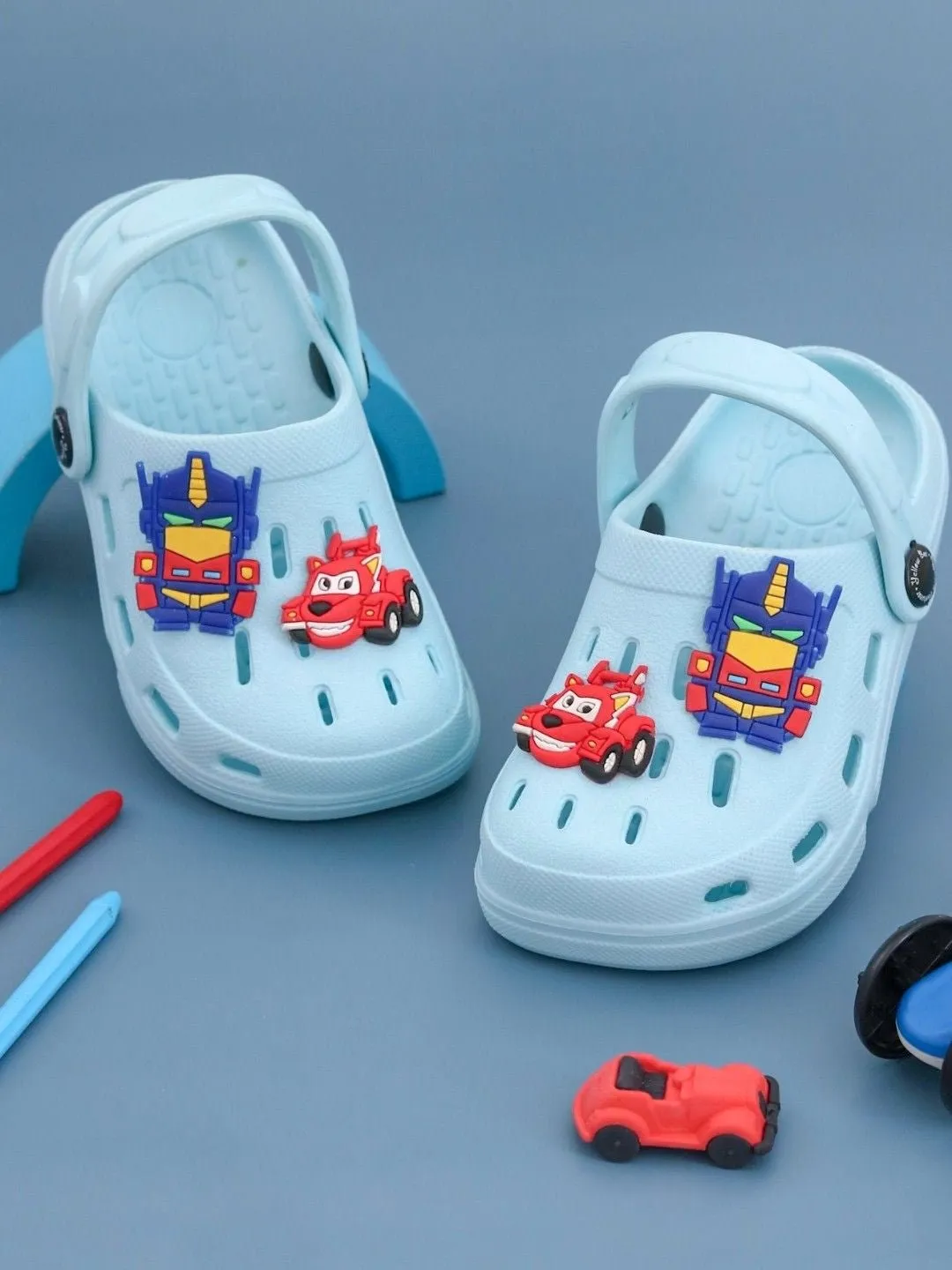 Vibrant Racing Car and Robot Cartoon Design Clogs for Boys