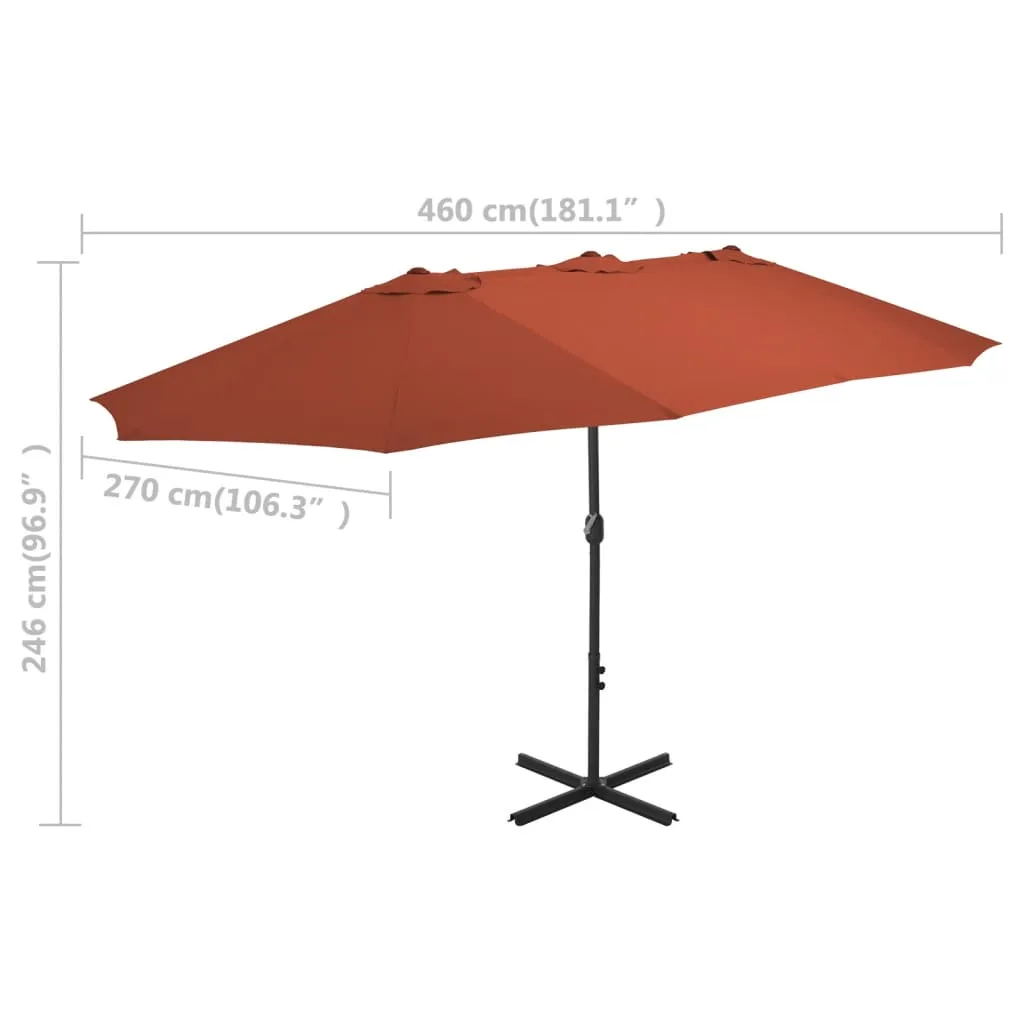 vidaXL Garden Parasol with Aluminium Pole 460x270 cm Terracotta