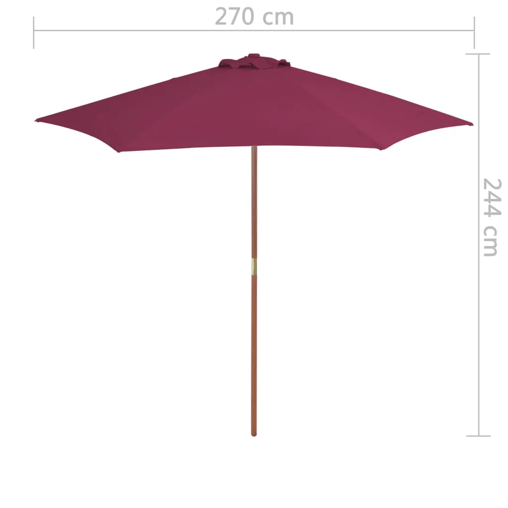 vidaXL Garden Parasol with Wooden Pole 270 cm Bordeaux Red