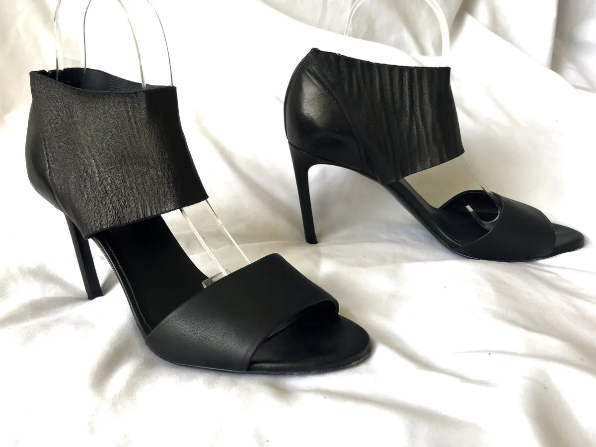 VINCE Size 9 Stephanie Black Leather Open Toe Heels