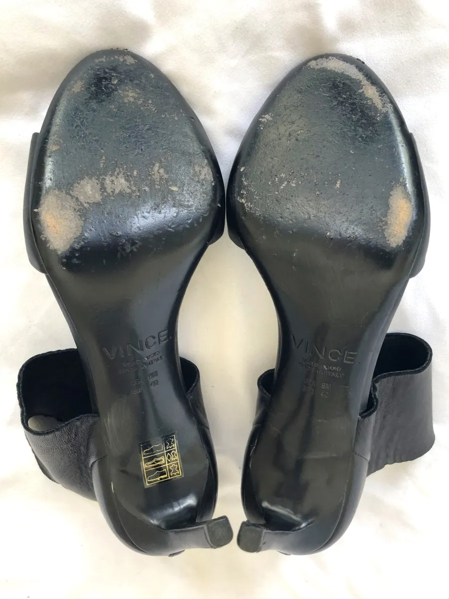 VINCE Size 9 Stephanie Black Leather Open Toe Heels