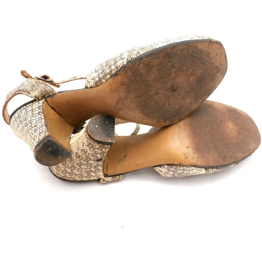 VTG Shoes High-Heel Peep Toe Sandals Klevan Bros Lizard Size Womens 6 M 1940S