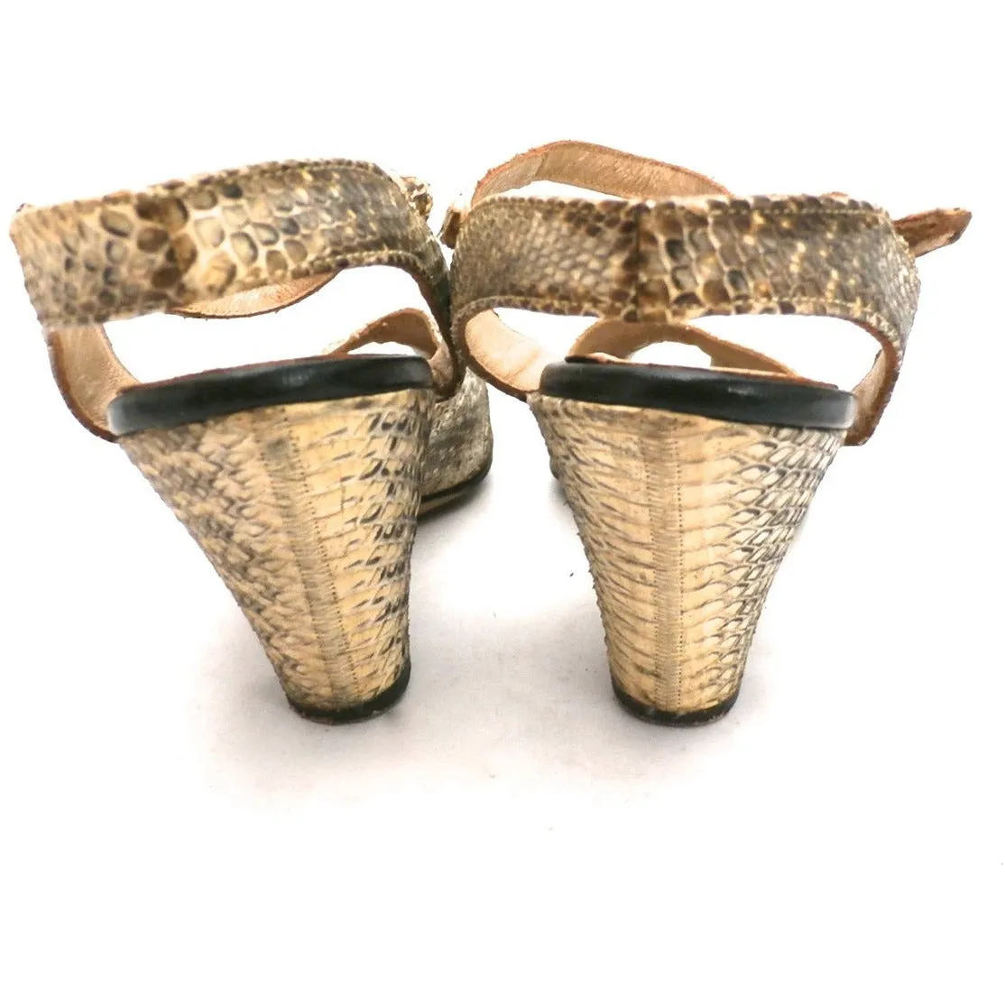 VTG Shoes High-Heel Peep Toe Sandals Klevan Bros Lizard Size Womens 6 M 1940S