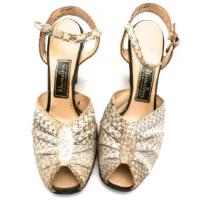 VTG Shoes High-Heel Peep Toe Sandals Klevan Bros Lizard Size Womens 6 M 1940S