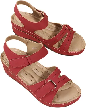 Walking Sandals Women Adjustable Cushioned Sandals Orthopedic Hook Loop Flats Summer Casual Travel Comfort Style