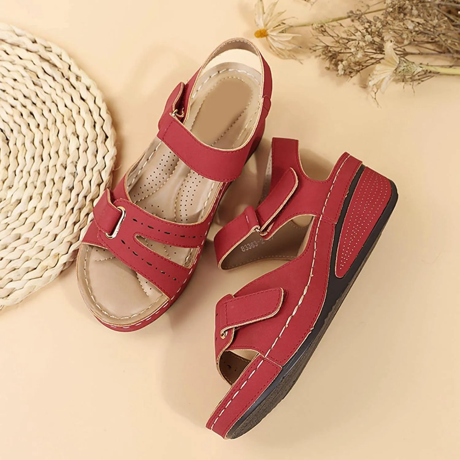 Walking Sandals Women Adjustable Cushioned Sandals Orthopedic Hook Loop Flats Summer Casual Travel Comfort Style