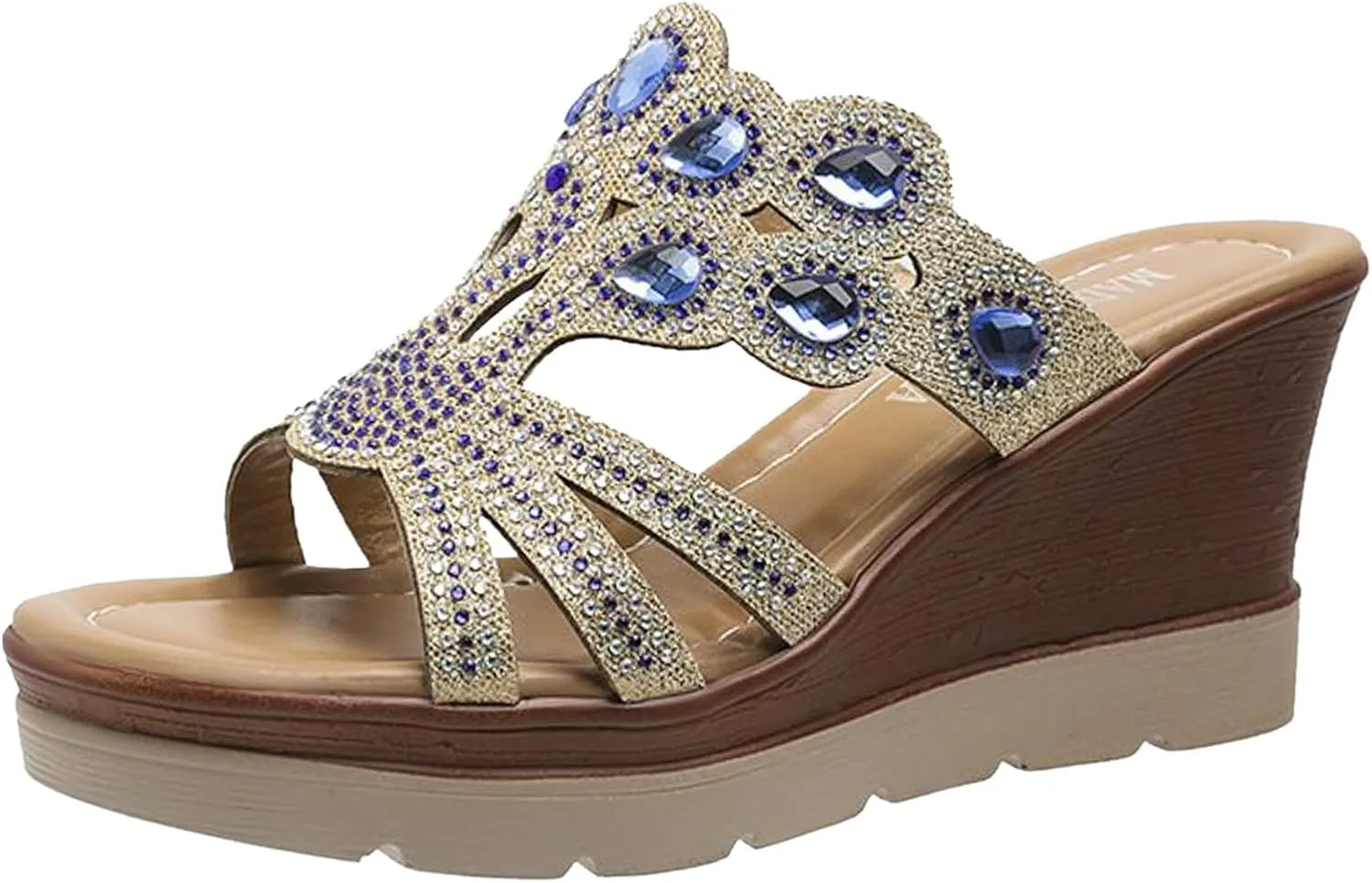 Wedge Sandals for Women 2024 Women's Fashion Wedge Sandals Crystal Strap Diamond Wedge High Heels