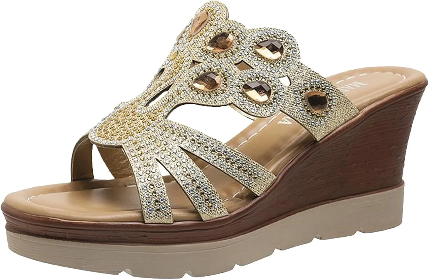 Wedge Sandals for Women 2024 Women's Fashion Wedge Sandals Crystal Strap Diamond Wedge High Heels
