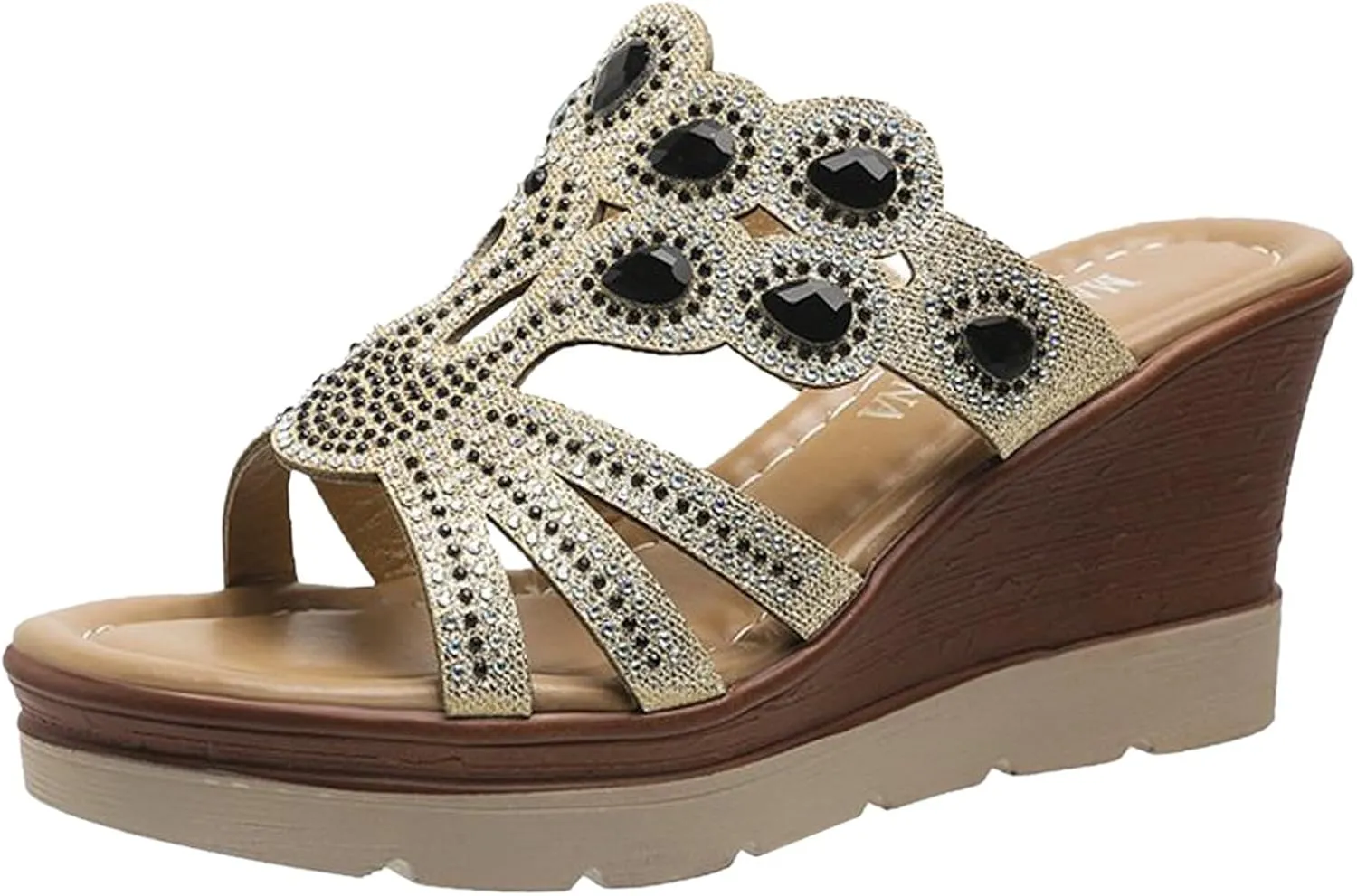 Wedge Sandals for Women 2024 Women's Fashion Wedge Sandals Crystal Strap Diamond Wedge High Heels