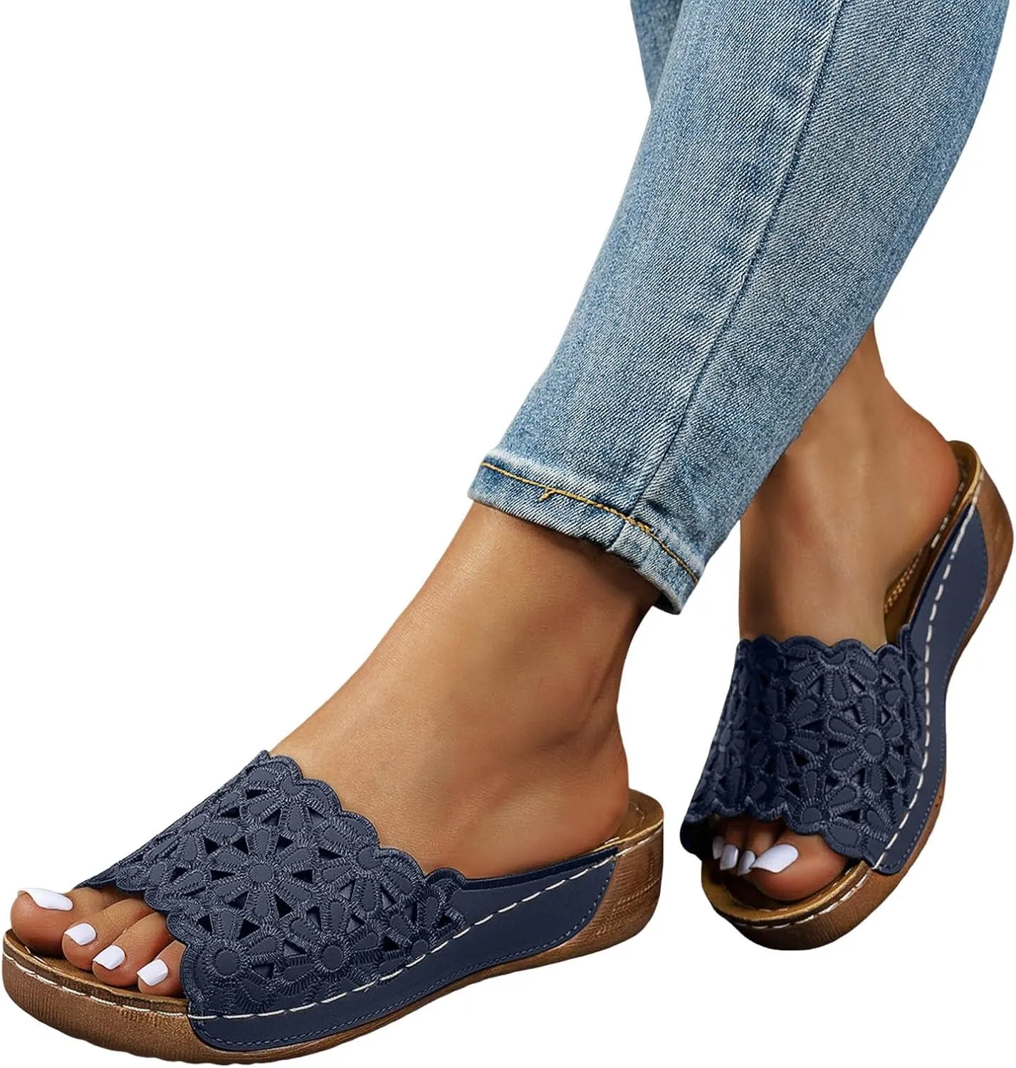 Wedge Sandals for Women Comfortable Open Toe Womens Wedge Sandals Casual Slip On Summer Beach Hollow Bohemian Slipper