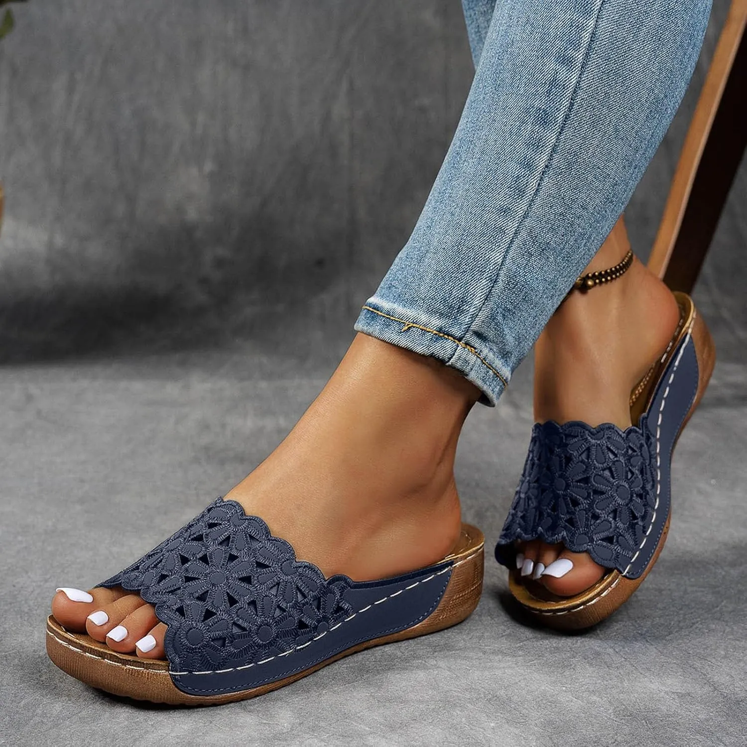 Wedge Sandals for Women Comfortable Open Toe Womens Wedge Sandals Casual Slip On Summer Beach Hollow Bohemian Slipper