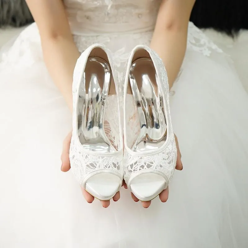 White lace peep toe wedding stiletto heels comfy walking