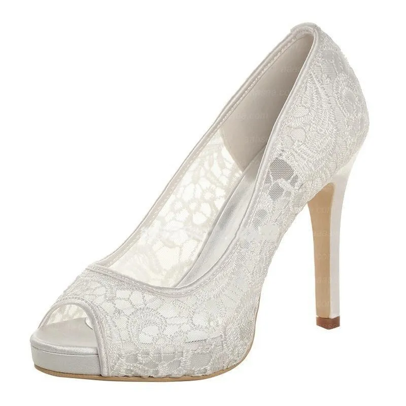 White lace peep toe wedding stiletto heels comfy walking