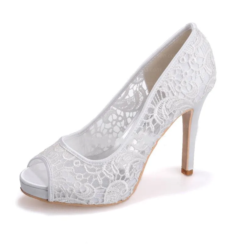 White lace peep toe wedding stiletto heels comfy walking