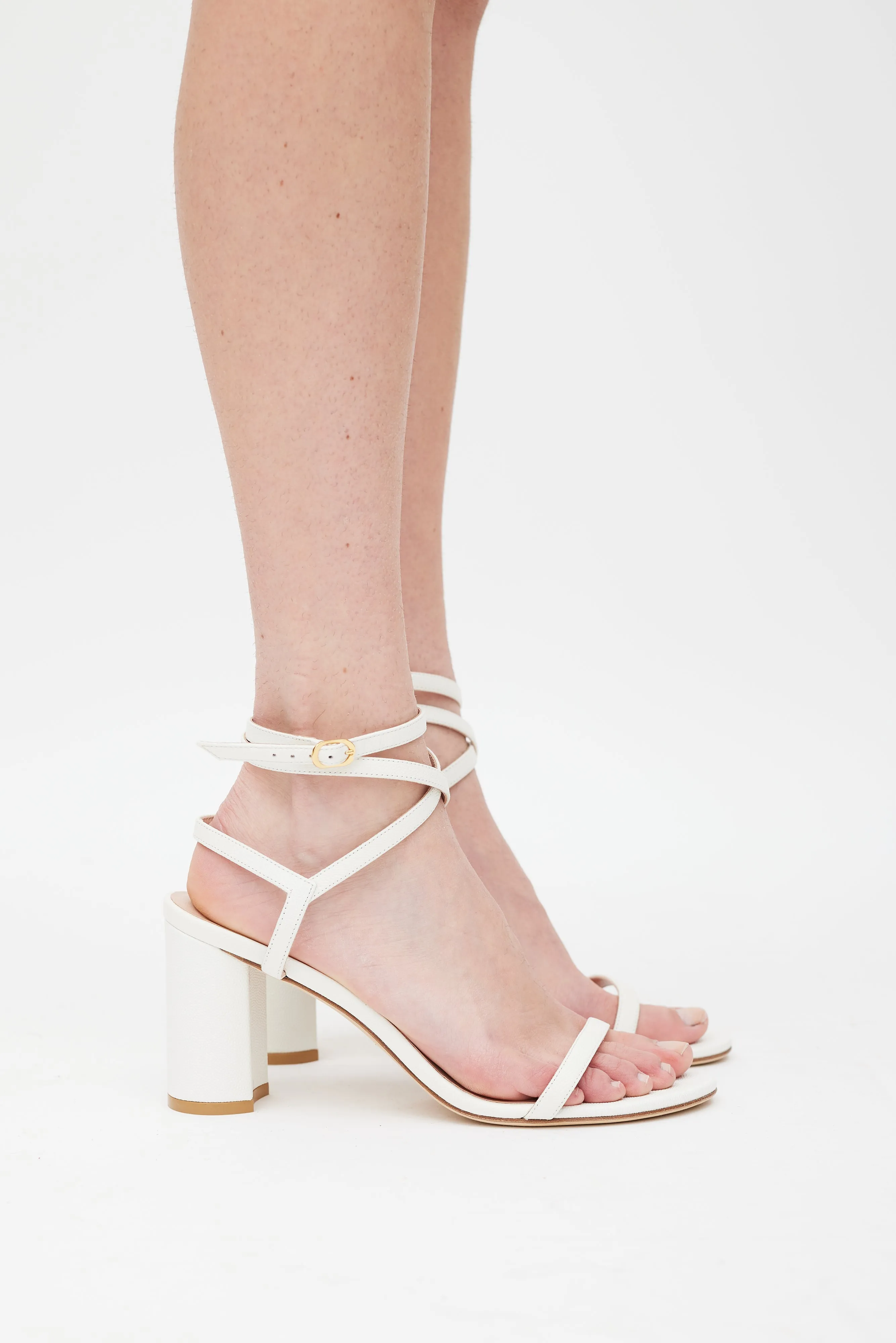 White Leather Merinda Block Heel