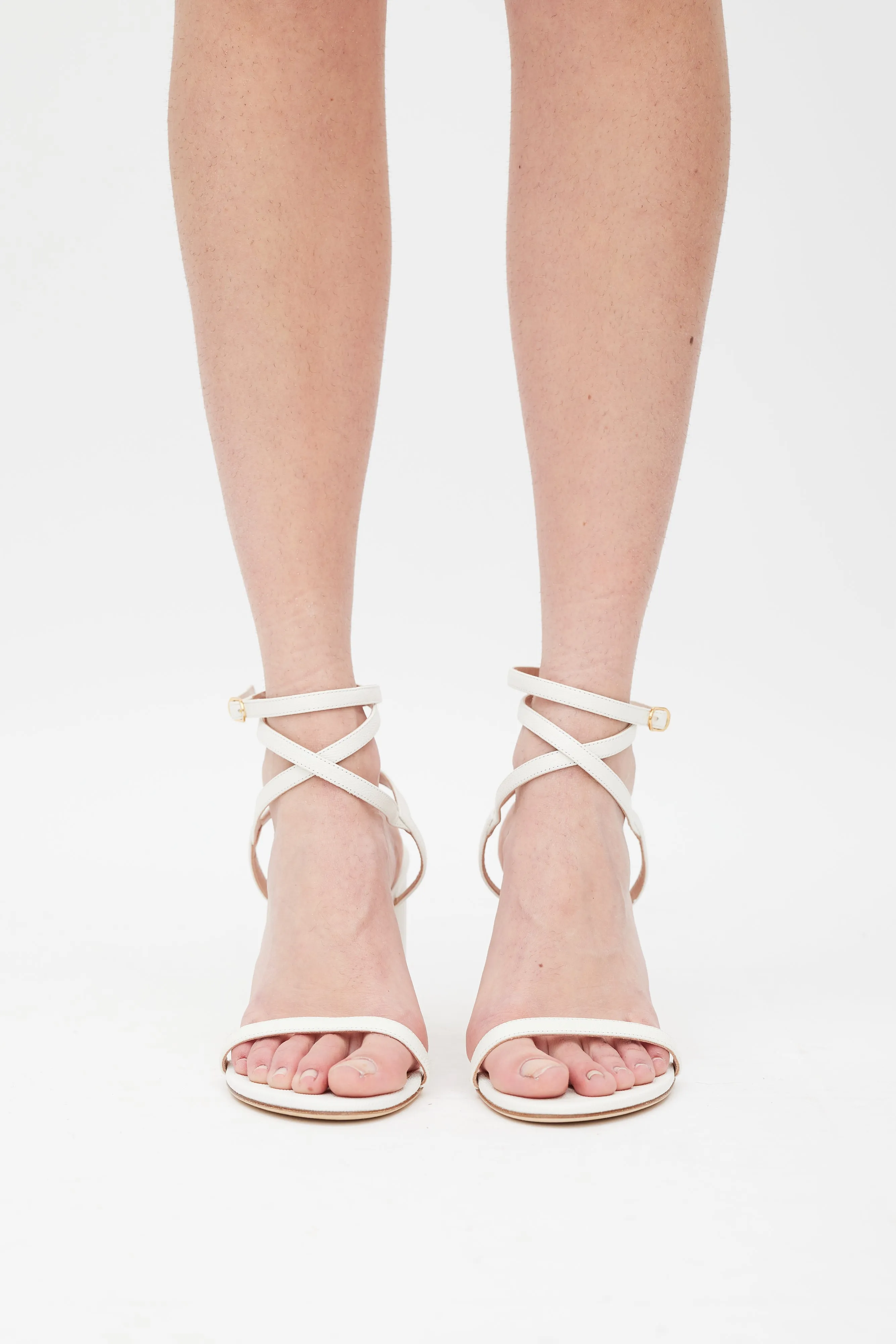 White Leather Merinda Block Heel