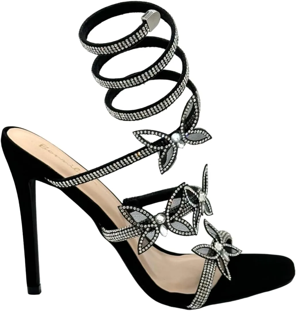 Women Butterfly Rhinestone Strappy High Heels Sandals