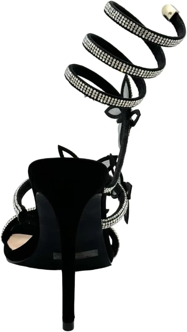 Women Butterfly Rhinestone Strappy High Heels Sandals