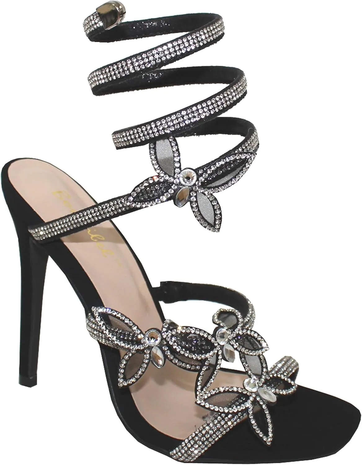 Women Butterfly Rhinestone Strappy High Heels Sandals