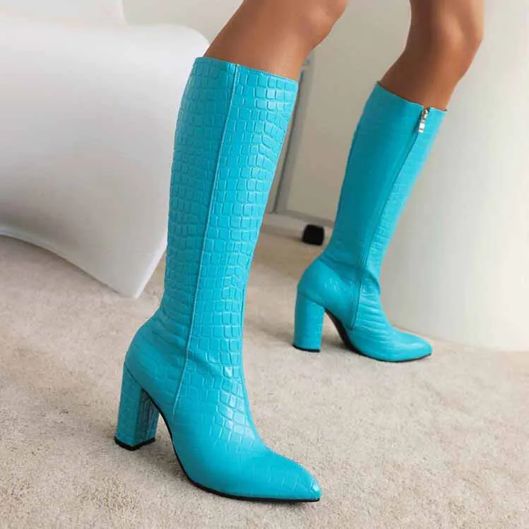 Women Colorful Boots Over The Knee Block Heel Zipper Boots