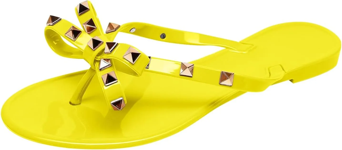 Women Flip Flops Thong Sandals with Bow Summer Bowtie Flat Beach Rain Shoes Flip Flops Slipper